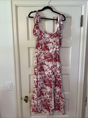 Reformation White Maxi Dress with Red Floral Print